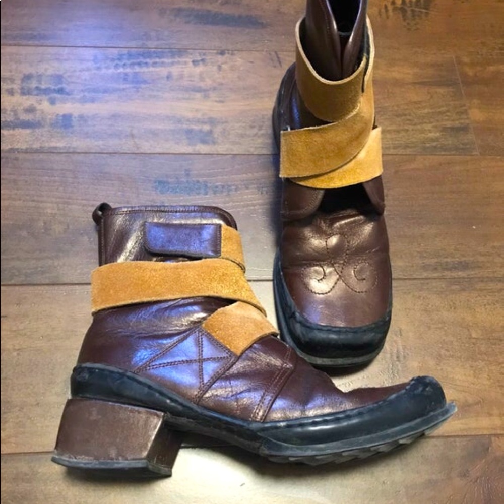 Retro Leather Square Toe Suede Wrap boots
